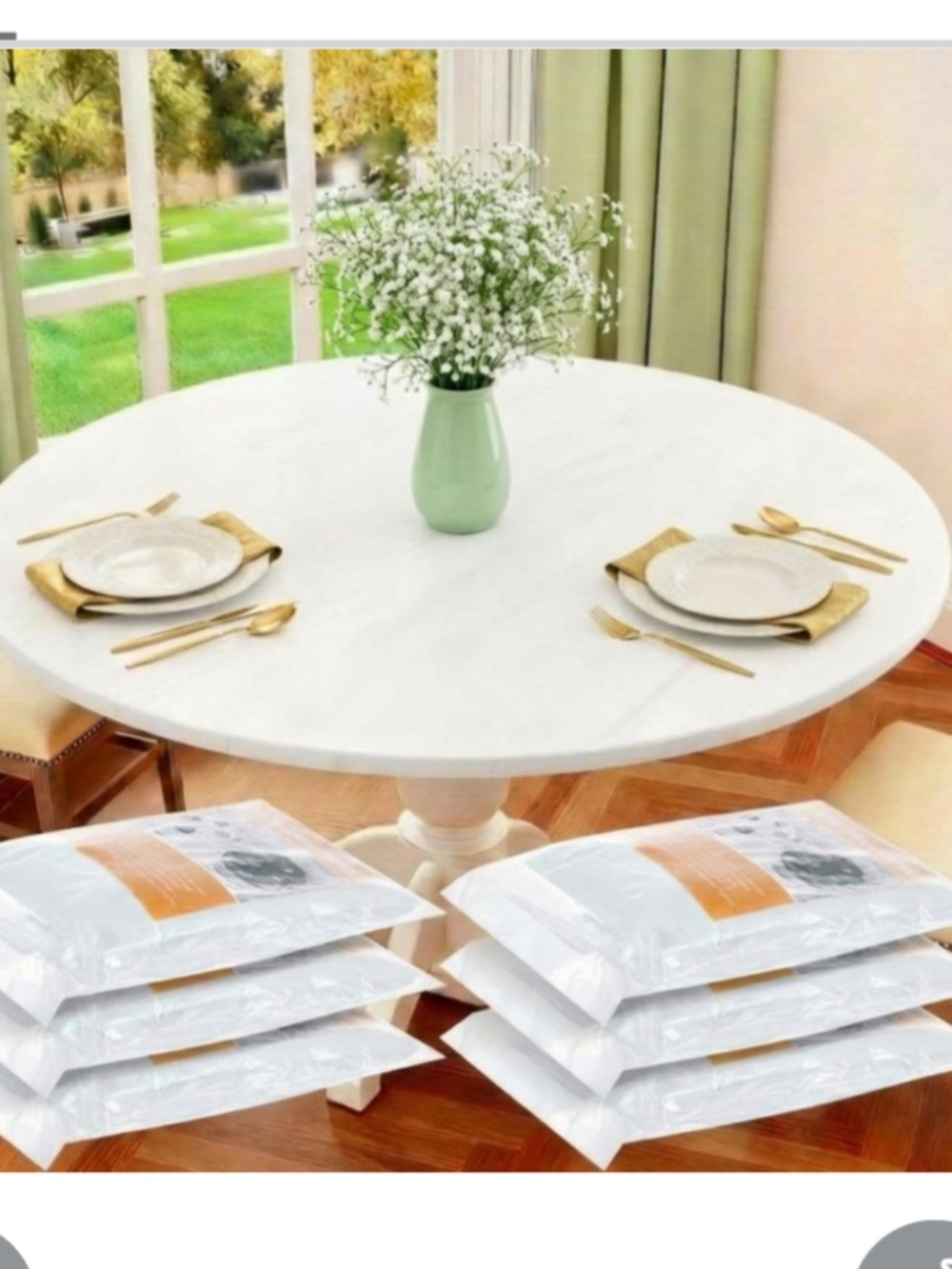 White PLASTIC Elastic Fitted Edge Tablecloths WATERPROOF 60” Round (6-pack)
